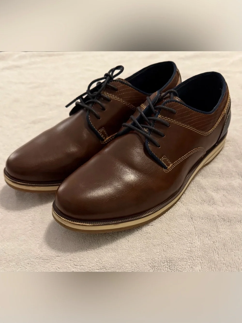 🔥5 for $25 West Harris Boy’s Harrison Brown Navy Blue Oxford Dress Shoes 5M